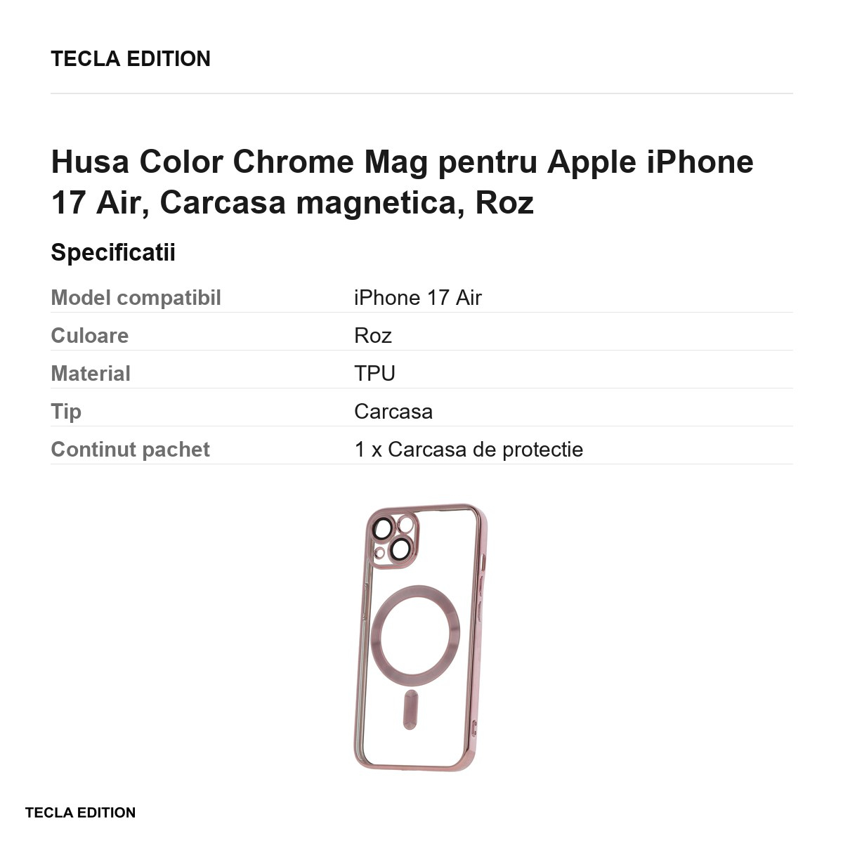 Husa Color Chrome Mag pentru Apple iPhone 17 Air, Carcasa magnetica, Roz [3]