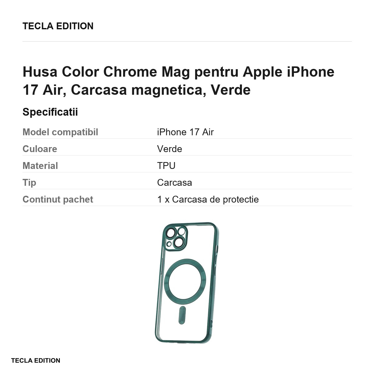 Husa Color Chrome Mag pentru Apple iPhone 17 Air, Carcasa magnetica, Verde [3]