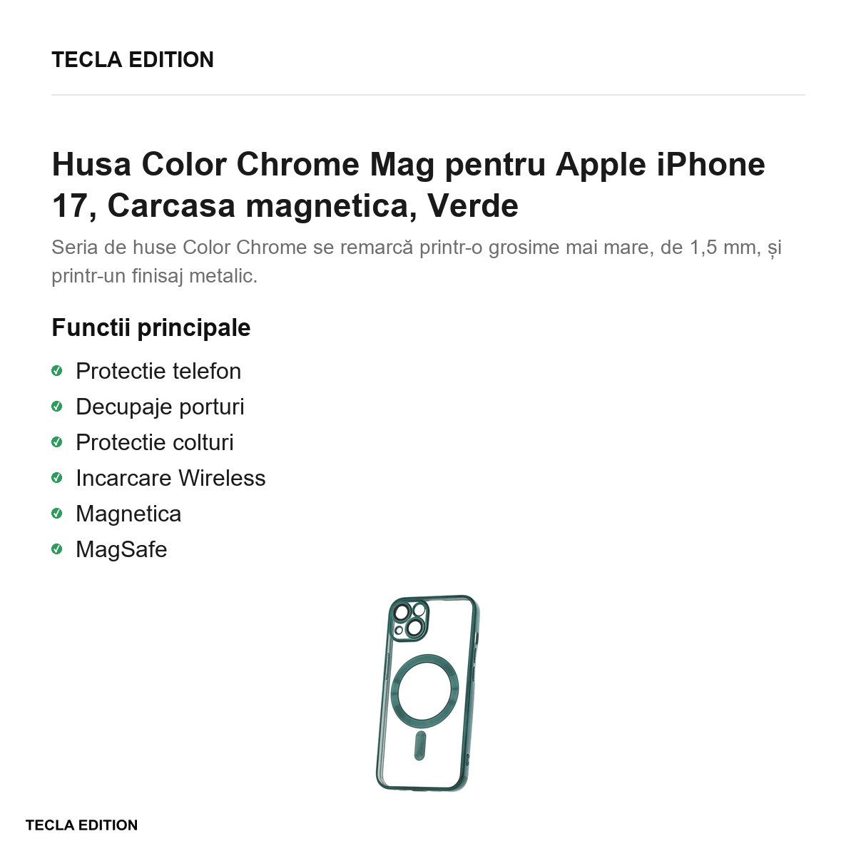 Husa Color Chrome Mag pentru Apple iPhone 17, Carcasa magnetica, Verde [2]