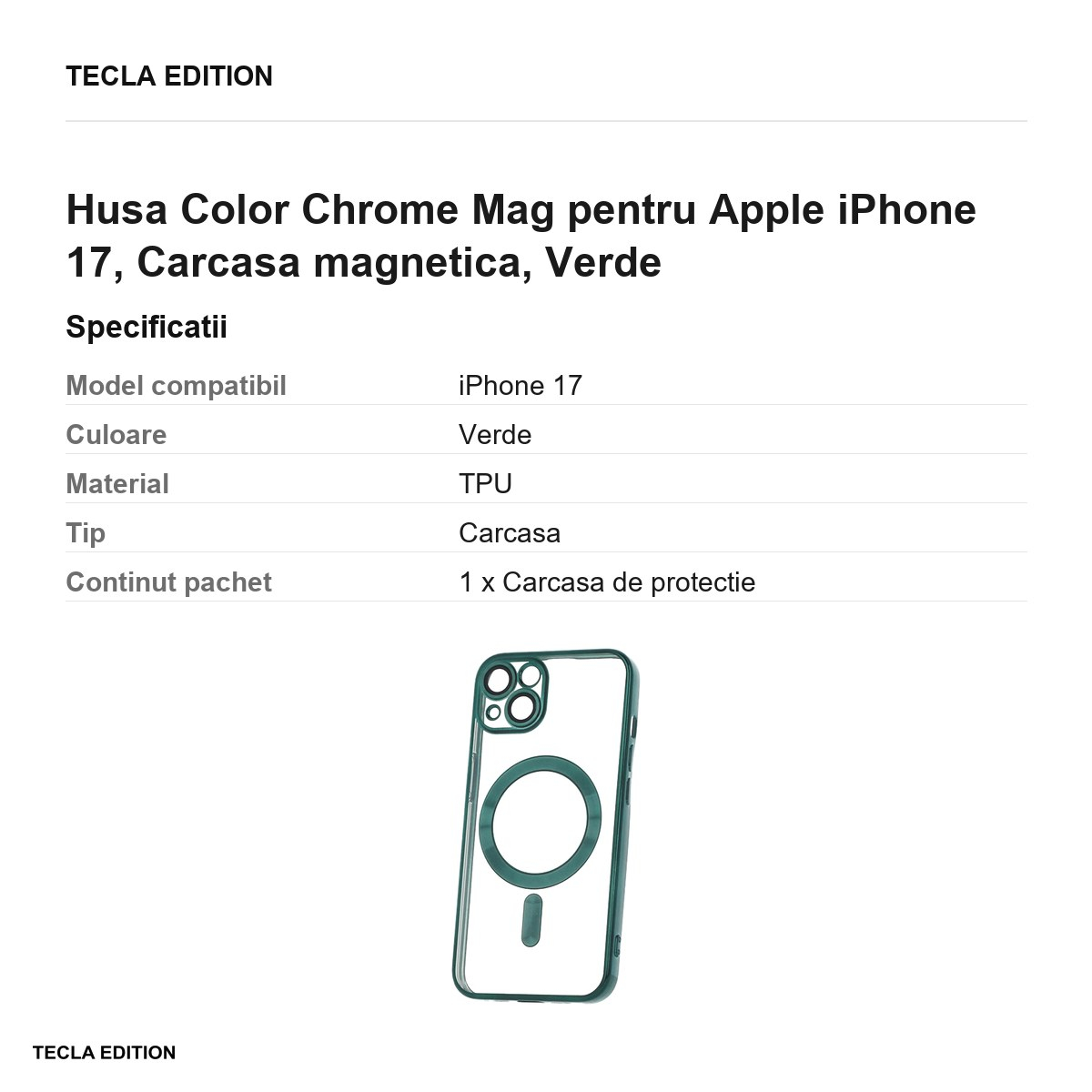 Husa Color Chrome Mag pentru Apple iPhone 17, Carcasa magnetica, Verde [3]