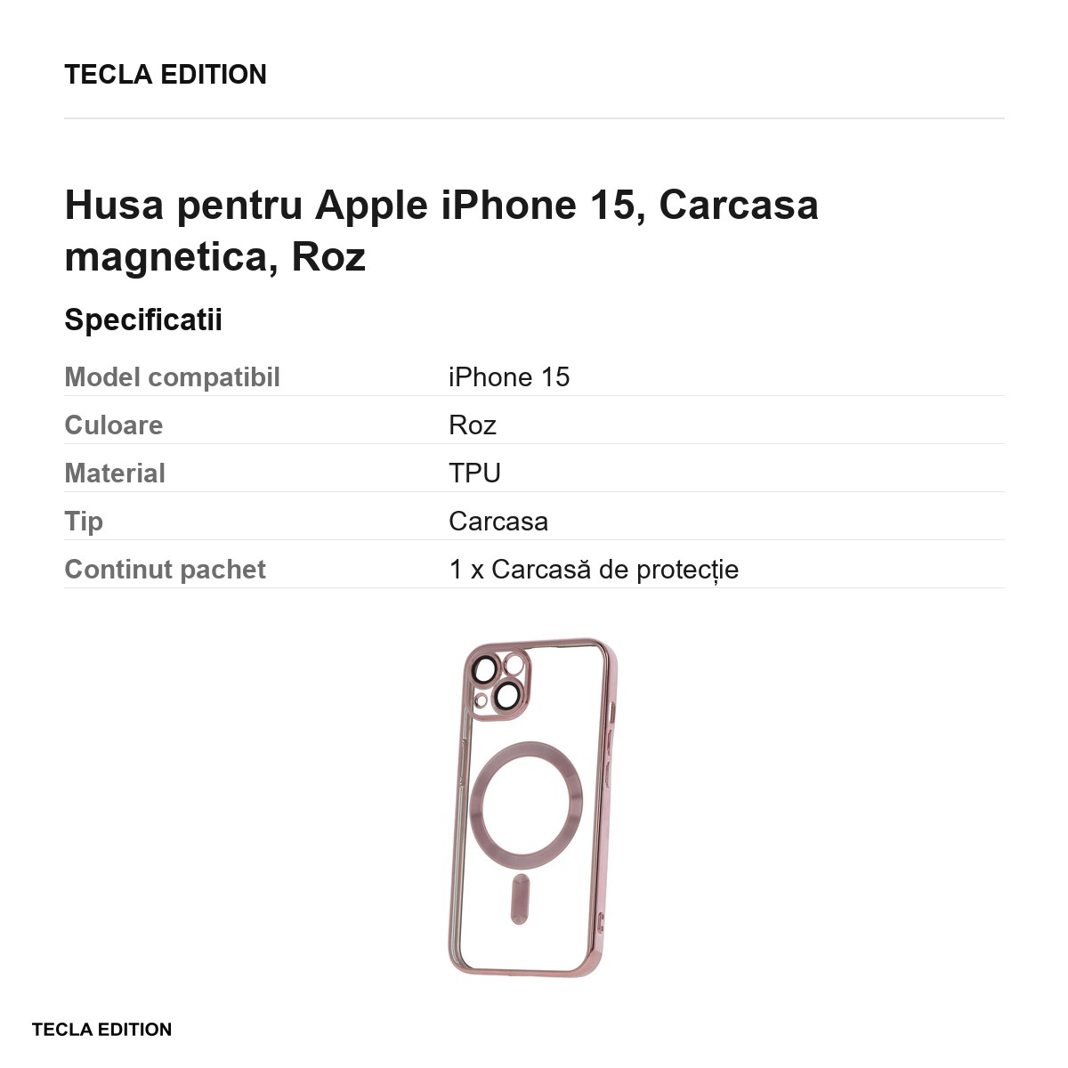 Husa Color Chrome Mag rose pentru Apple iPhone 15, Carcasa magnetica, Roz [3]