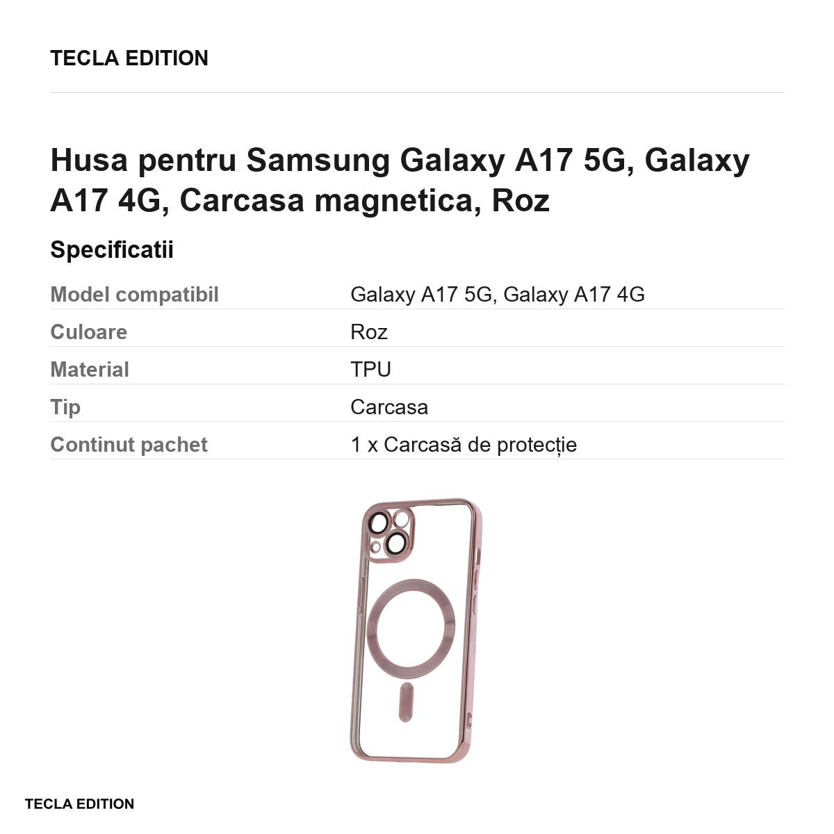 Husa Color Chrome Mag rose pentru Samsung Galaxy A17 5G, Galaxy A17 4G, Carcasa magnetica, Roz [3]
