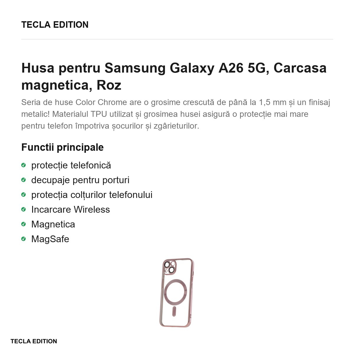 Husa Color Chrome Mag rose pentru Samsung Galaxy A26 5G, Carcasa magnetica, Roz [2]