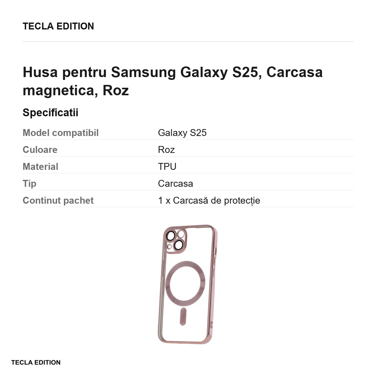 Husa Color Chrome Mag rose pentru Samsung Galaxy S25, Carcasa magnetica, Roz [3]
