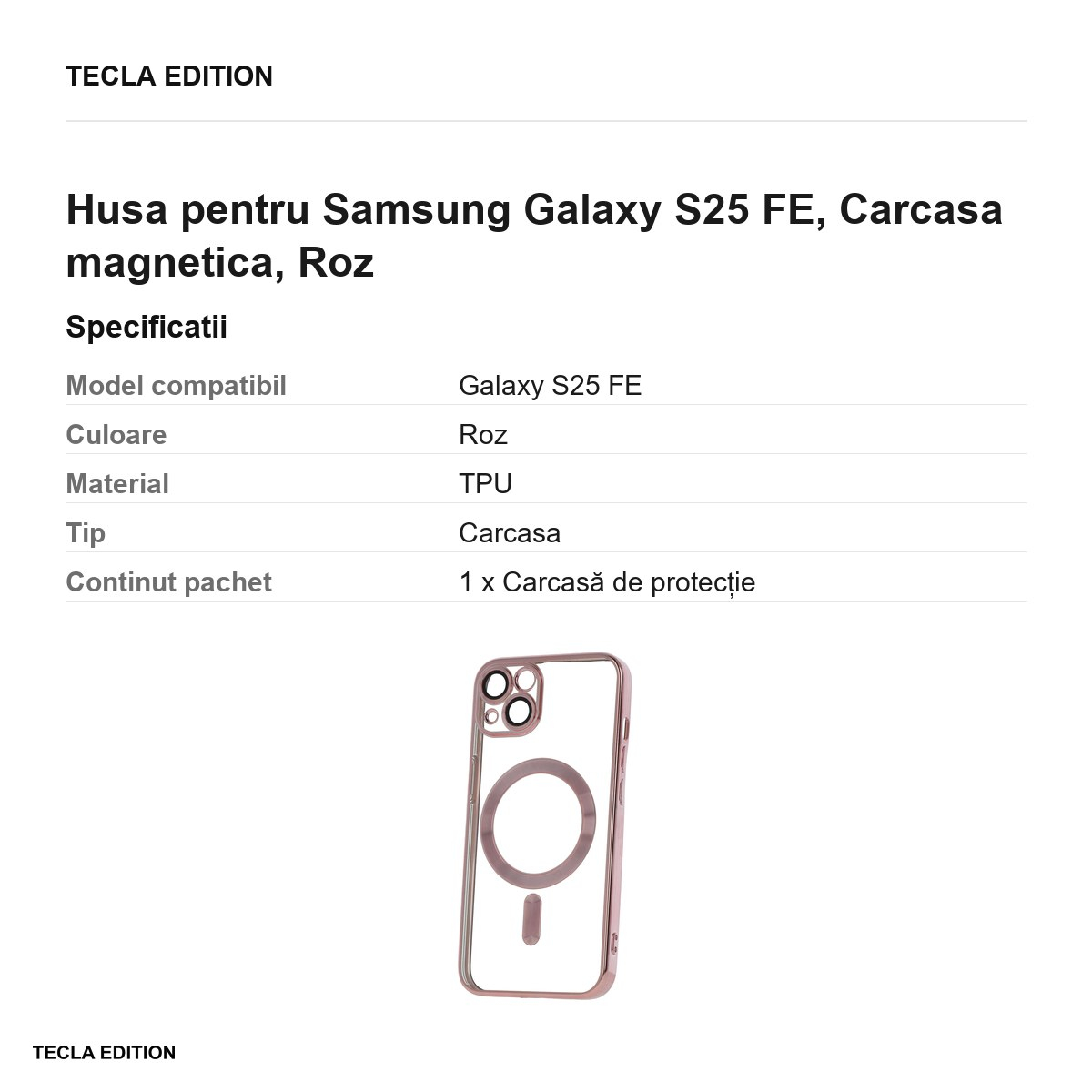 Husa Color Chrome Mag rose pentru Samsung Galaxy S25 FE, Carcasa magnetica, Roz [3]