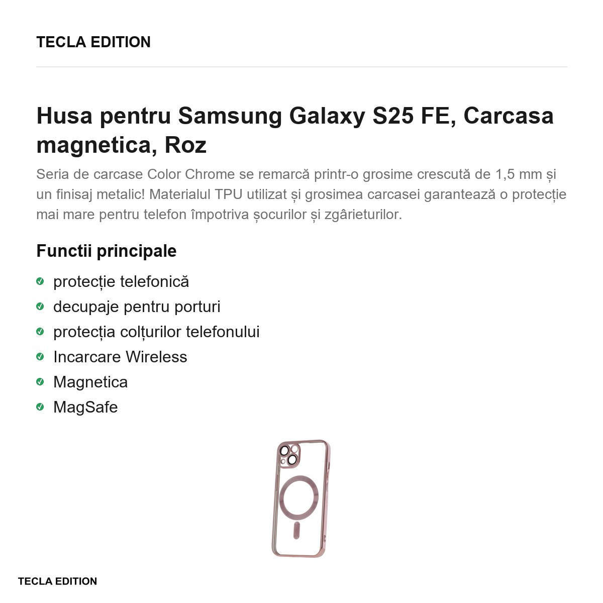 Husa Color Chrome Mag rose pentru Samsung Galaxy S25 FE, Carcasa magnetica, Roz [2]