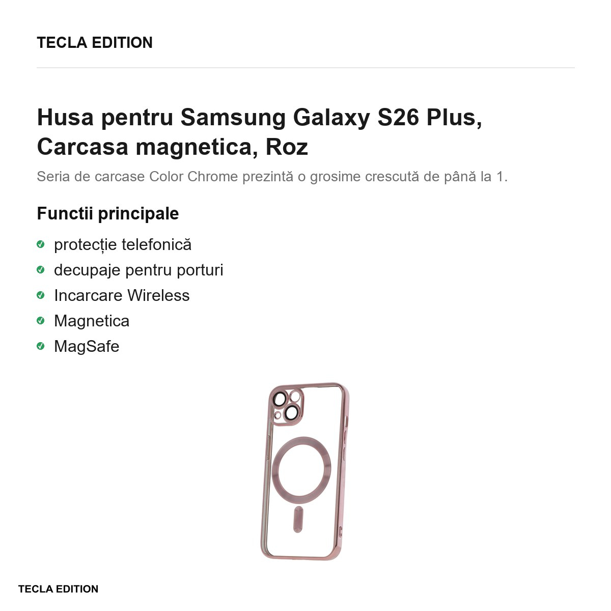 Husa Color Chrome Mag rose pentru Samsung Galaxy S26 Plus, Carcasa magnetica, Rose Gold Metallic [2]