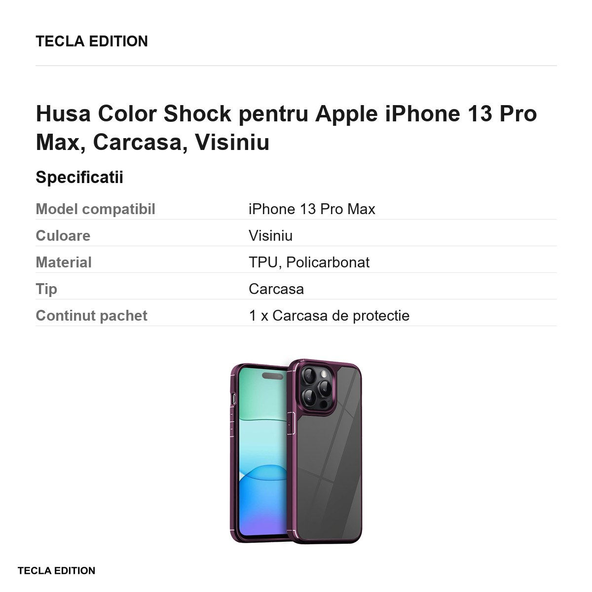 Husa Color Shock pentru Apple iPhone 13 Pro Max, Carcasa, Visiniu [3]