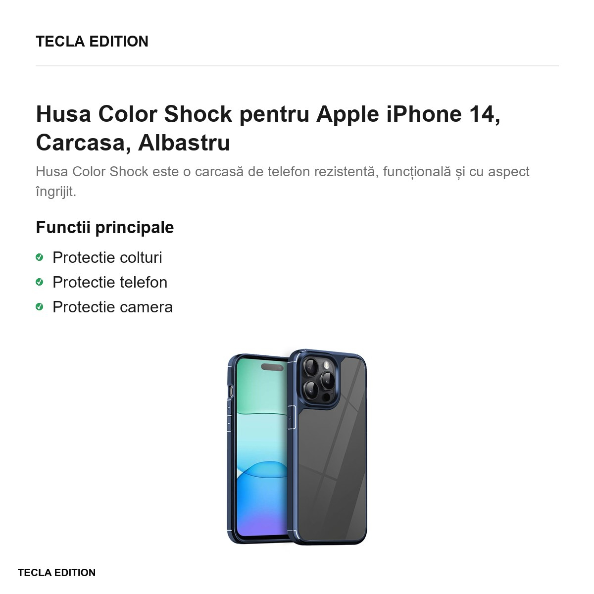 Husa Color Shock pentru Apple iPhone 14, Carcasa, Albastru [2]