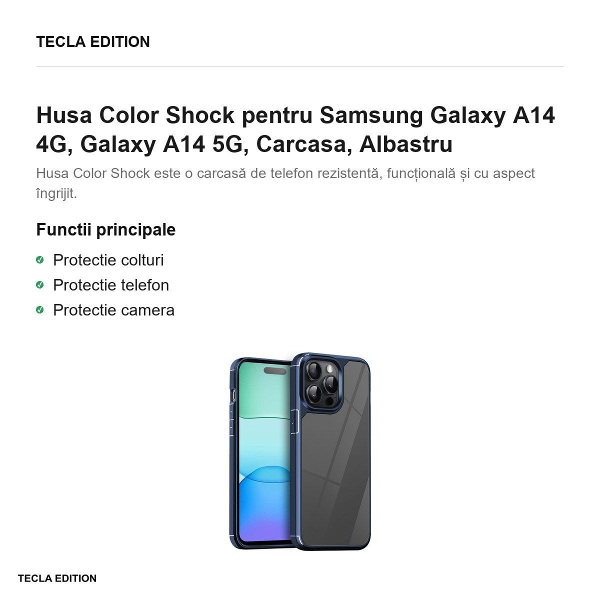 Husa Color Shock pentru Samsung Galaxy A14 4G, Galaxy A14 5G, Carcasa, Albastru [2]