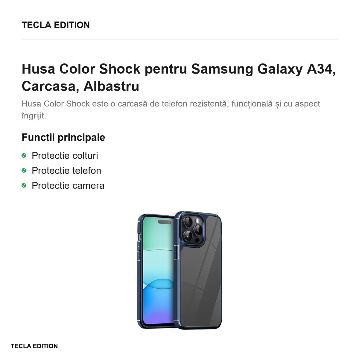 Husa Color Shock pentru Samsung Galaxy A34, Carcasa, Albastru [2]