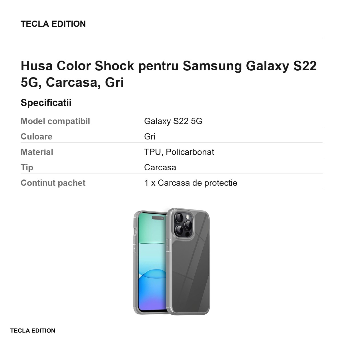 Husa Color Shock pentru Samsung Galaxy S22 5G, Carcasa, Gri [3]