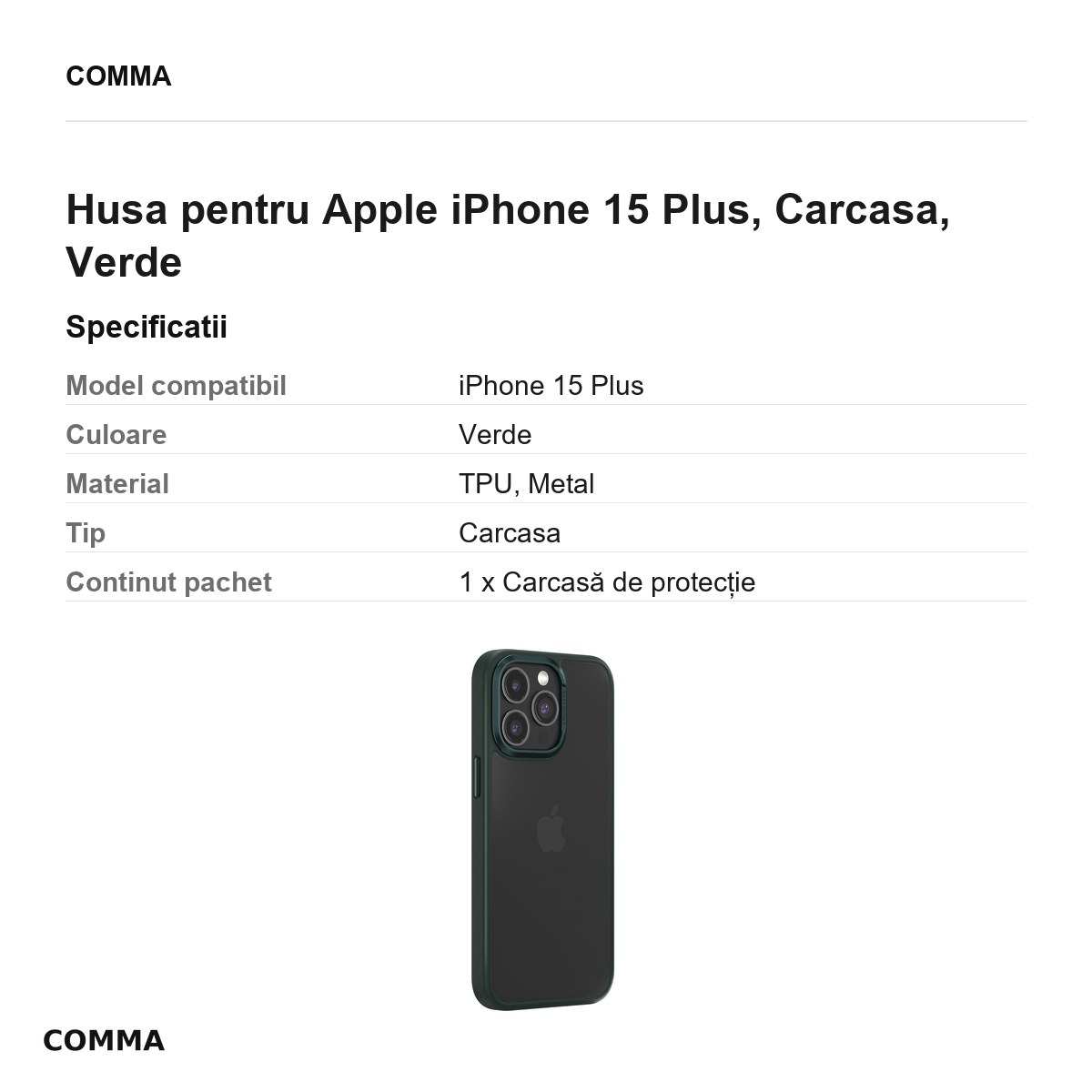 Husa Comma Joy Elegant pentru Apple iPhone 15 Plus, Carcasa, Verde [3]