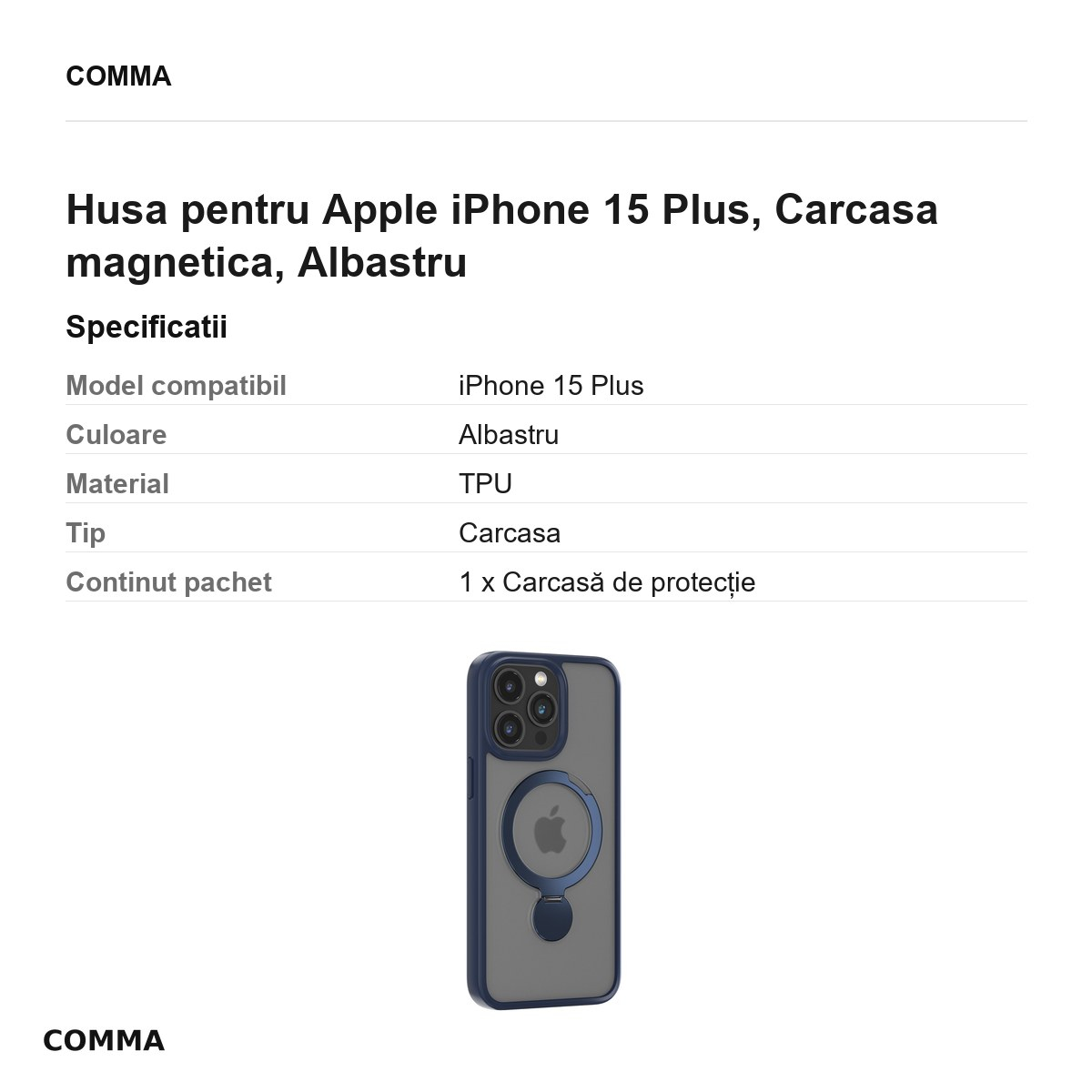 Husa Comma Joy Shark Mag pentru Apple iPhone 15 Plus, Carcasa magnetica, Albastru [3]