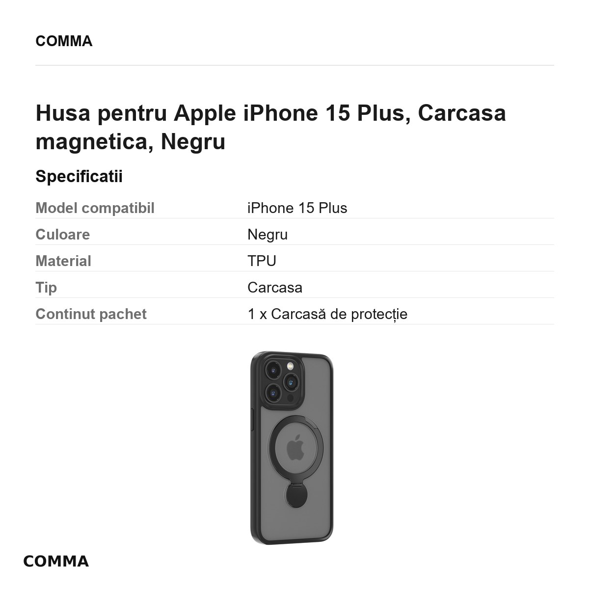Husa Comma Joy Shark Mag pentru Apple iPhone 15 Plus, Carcasa magnetica, Negru [3]
