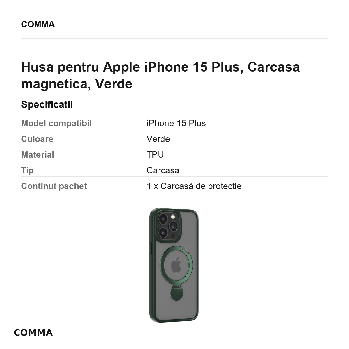 Husa Comma Joy Shark Mag pentru Apple iPhone 15 Plus, Carcasa magnetica, Verde [3]