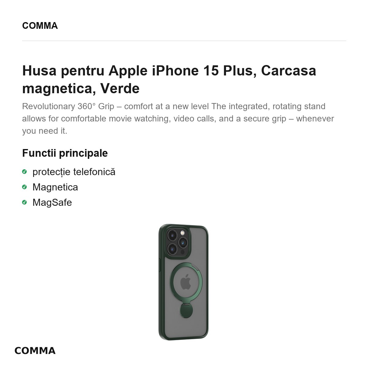 Husa Comma Joy Shark Mag pentru Apple iPhone 15 Plus, Carcasa magnetica, Verde [2]