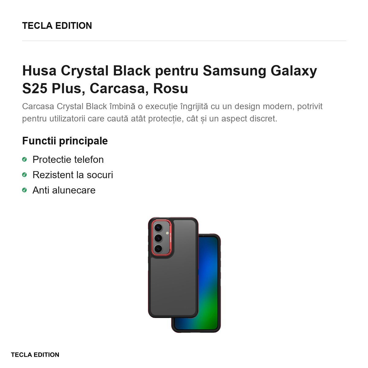 Husa Crystal Black pentru Samsung Galaxy S25 Plus, Carcasa, Rosu [2]