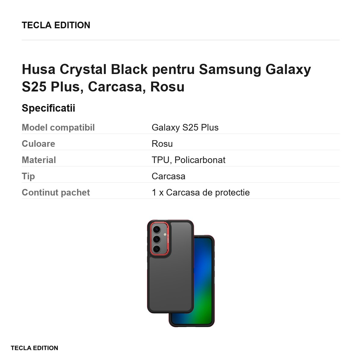 Husa Crystal Black pentru Samsung Galaxy S25 Plus, Carcasa, Rosu [3]