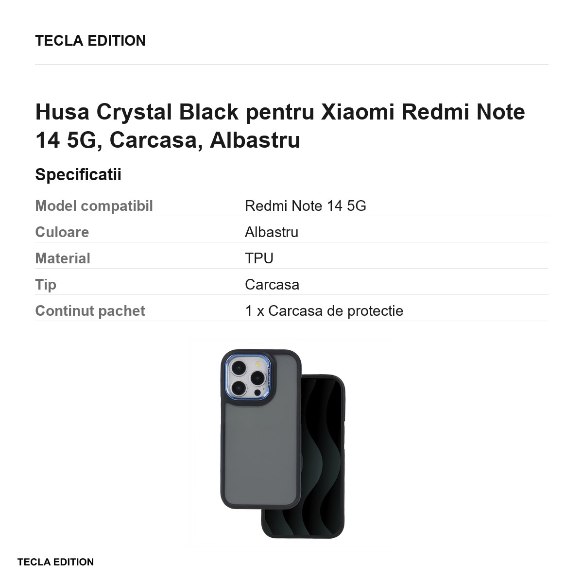 Husa Crystal Black pentru Xiaomi Redmi Note 14 5G, Carcasa, Albastru [3]