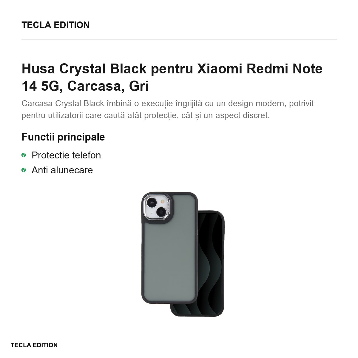 Husa Crystal Black pentru Xiaomi Redmi Note 14 5G, Carcasa, Gri [2]