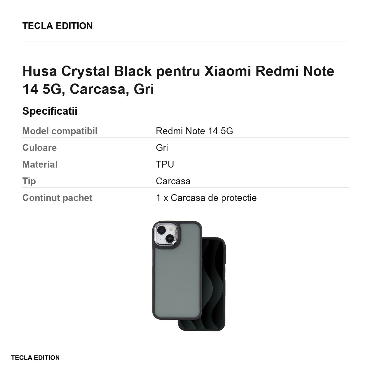 Husa Crystal Black pentru Xiaomi Redmi Note 14 5G, Carcasa, Gri [3]
