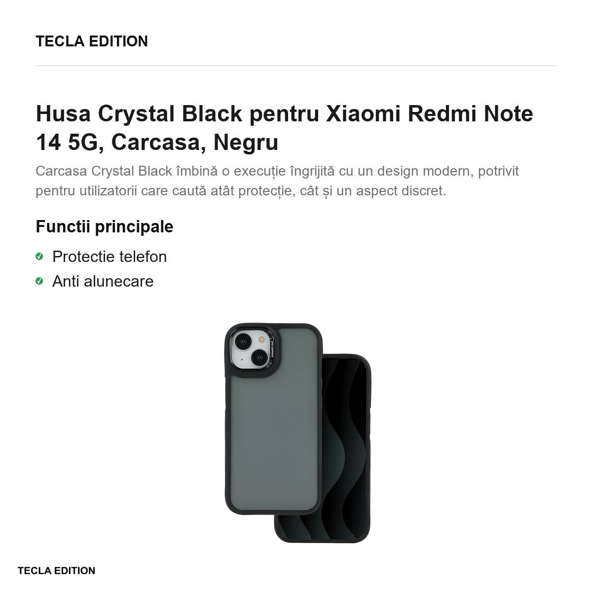 Husa Crystal Black pentru Xiaomi Redmi Note 14 5G, Carcasa, Negru [2]