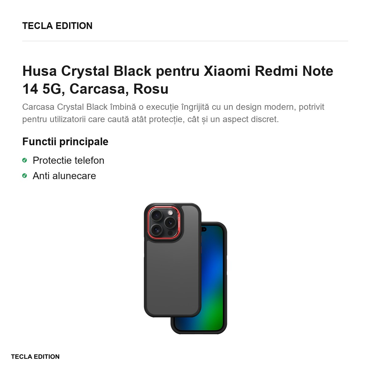 Husa Crystal Black pentru Xiaomi Redmi Note 14 5G, Carcasa, Rosu [2]