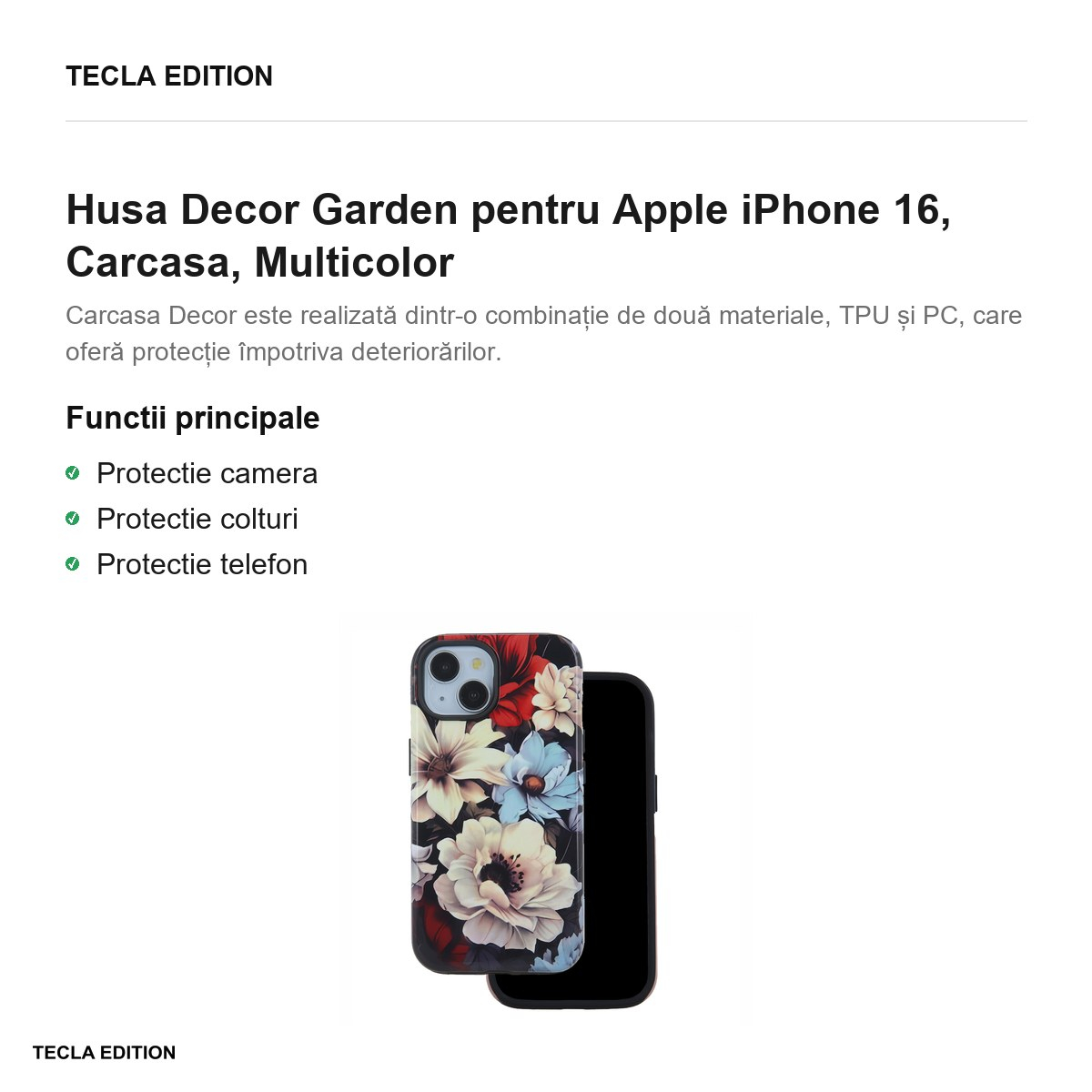 Husa Decor Garden pentru Apple iPhone 16, Carcasa, Multicolor [2]