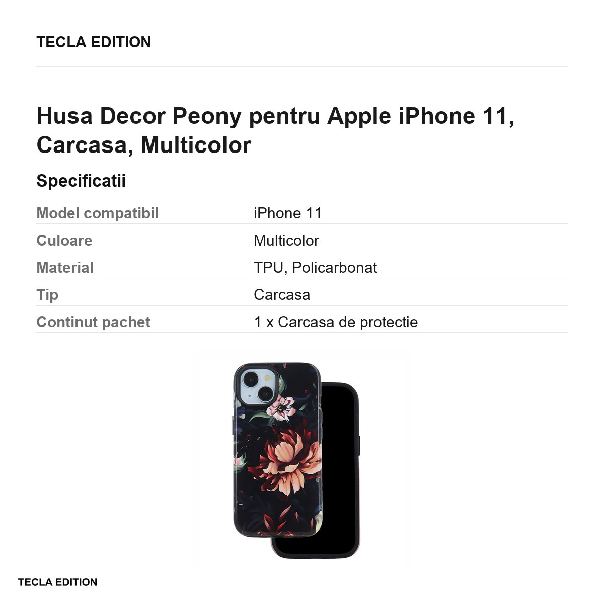 Husa Decor Peony pentru Apple iPhone 11, Carcasa, Multicolor [3]