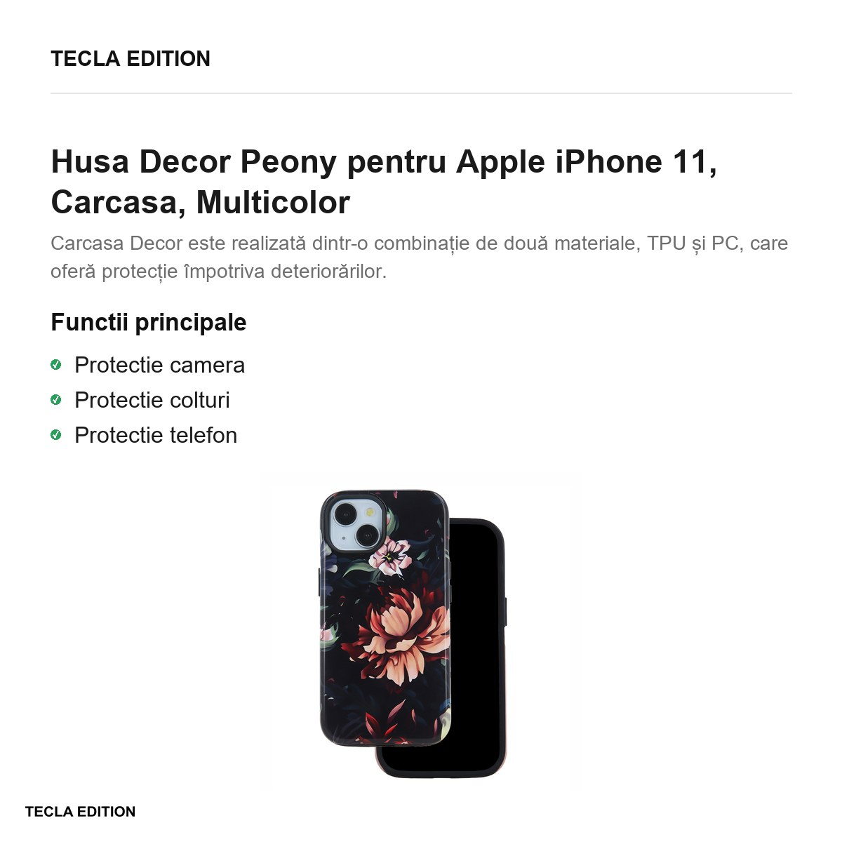 Husa Decor Peony pentru Apple iPhone 11, Carcasa, Multicolor [2]