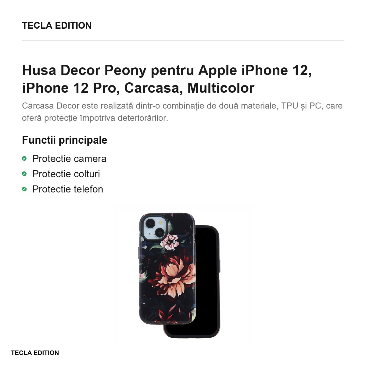 Husa Decor Peony pentru Apple iPhone 12, iPhone 12 Pro, Carcasa, Multicolor [2]