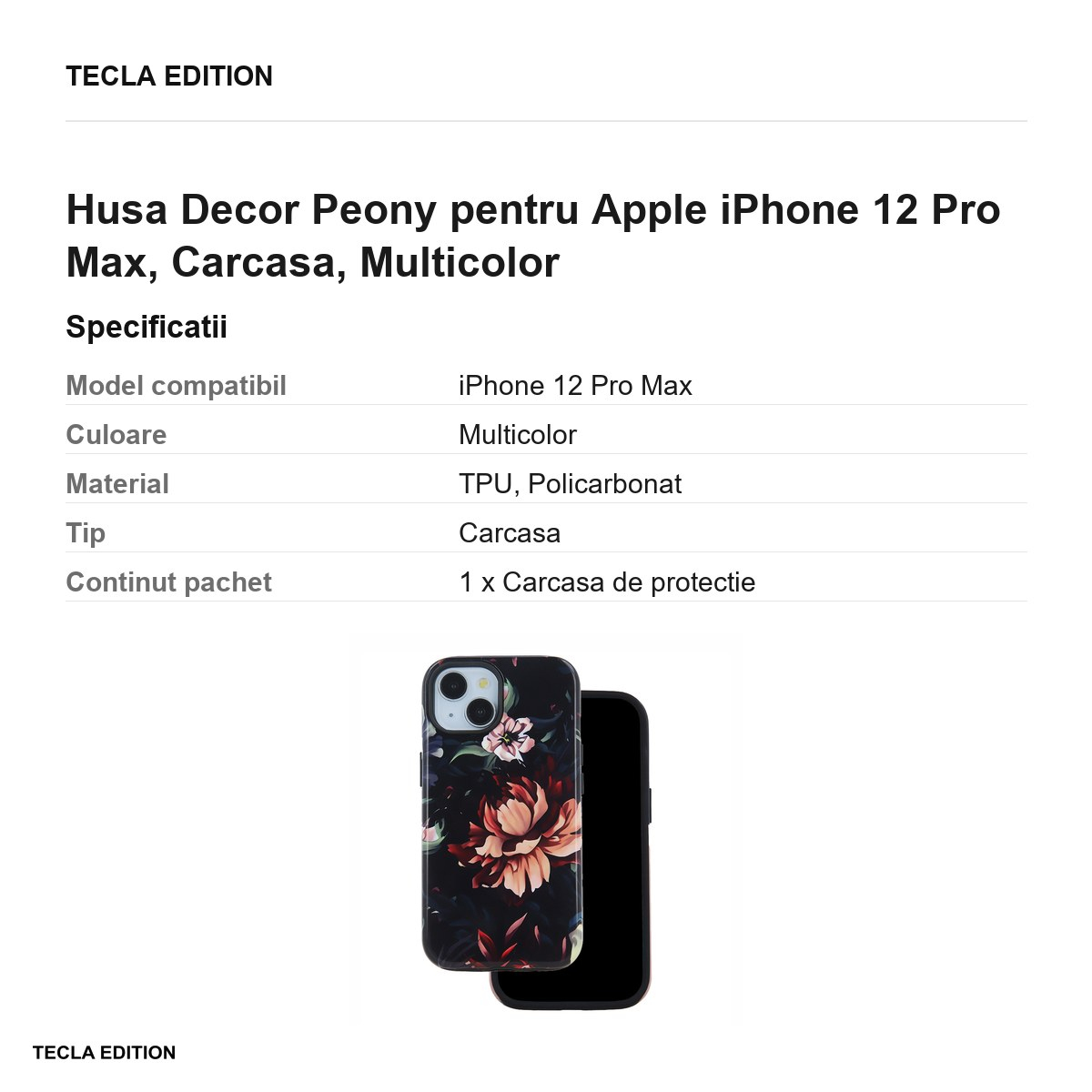 Husa Decor Peony pentru Apple iPhone 12 Pro Max, Carcasa, Multicolor [3]