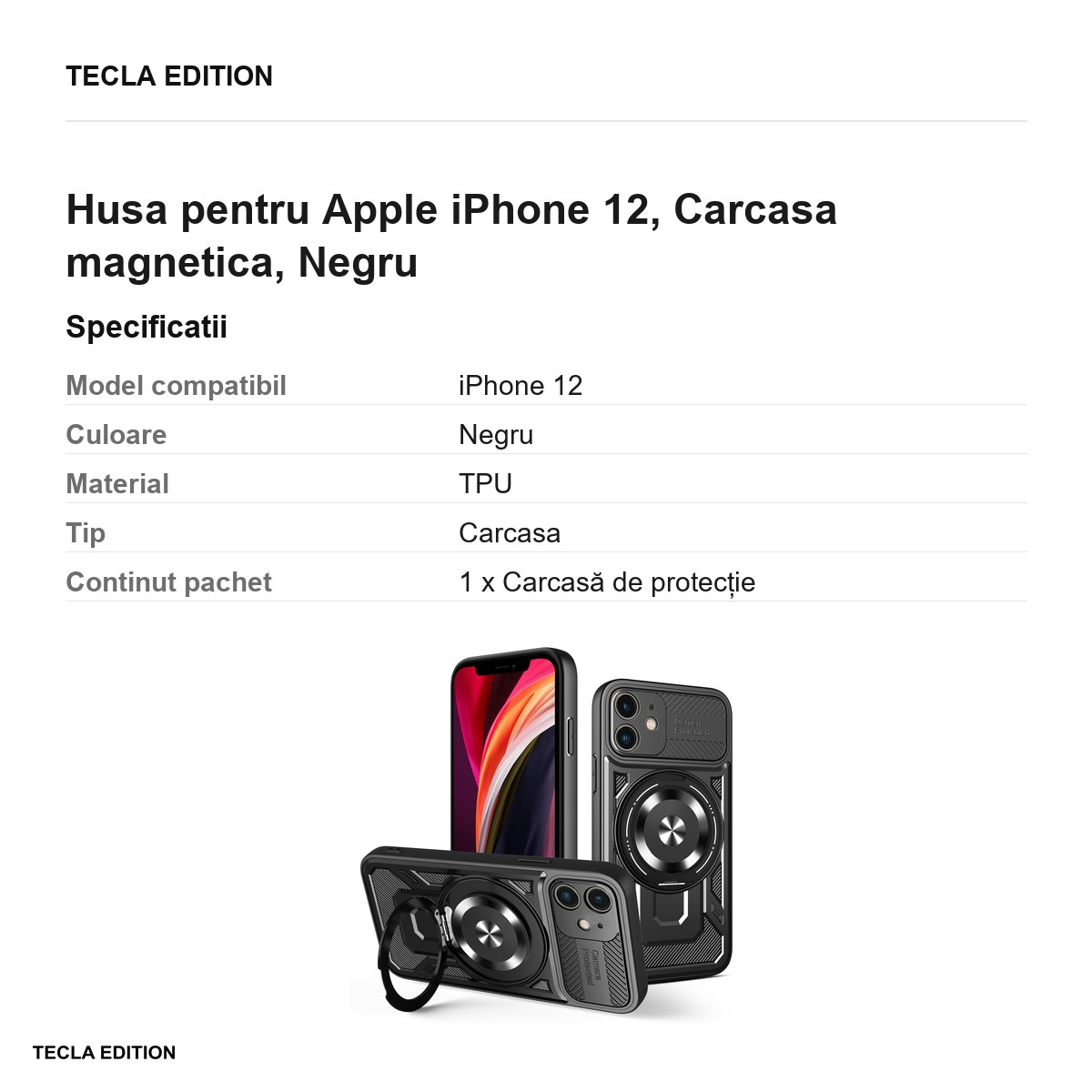 Husa Defender Armor Mag pentru Apple iPhone 12, Carcasa magnetica, Negru [3]