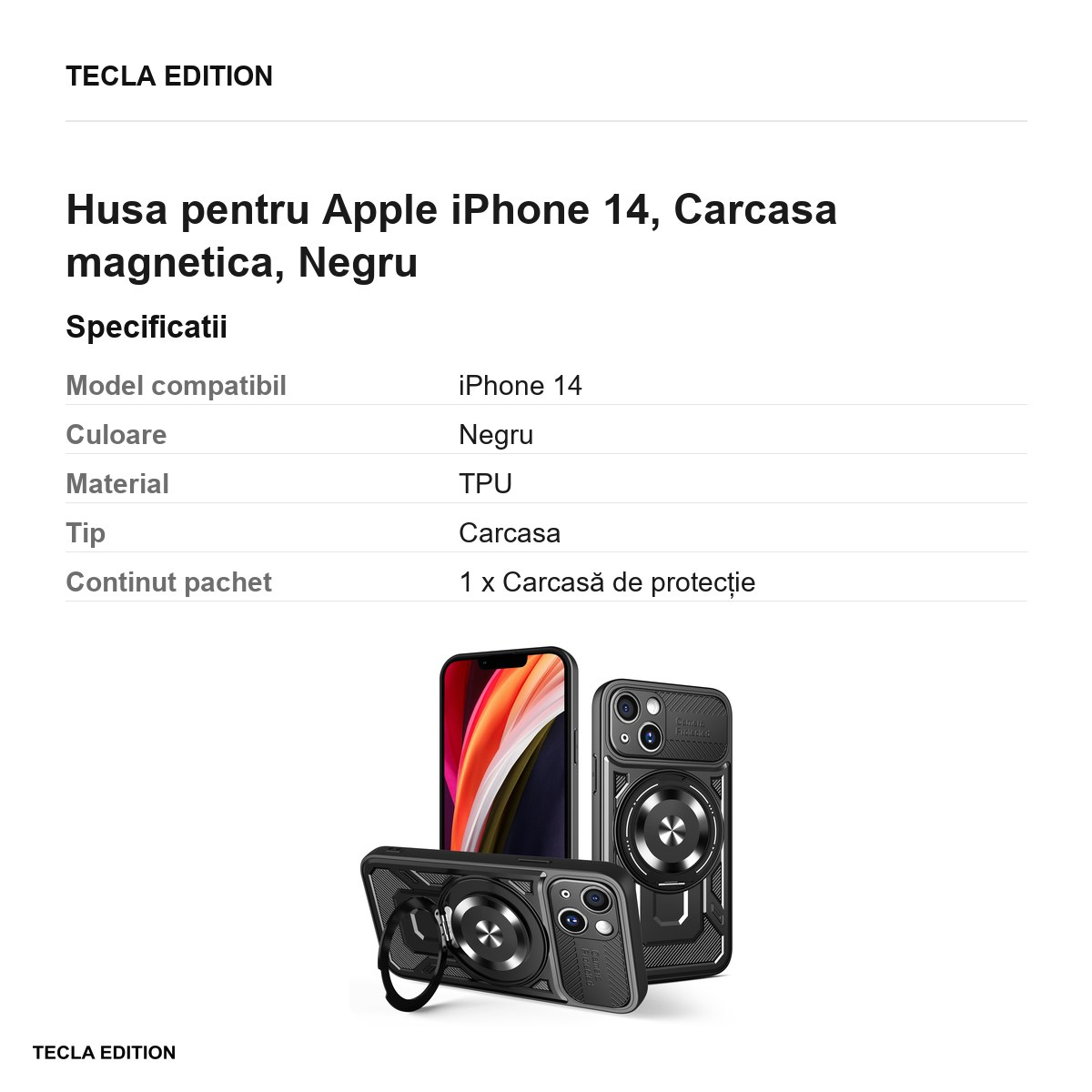 Husa Defender Armor Mag pentru Apple iPhone 14, Carcasa magnetica, Negru [3]