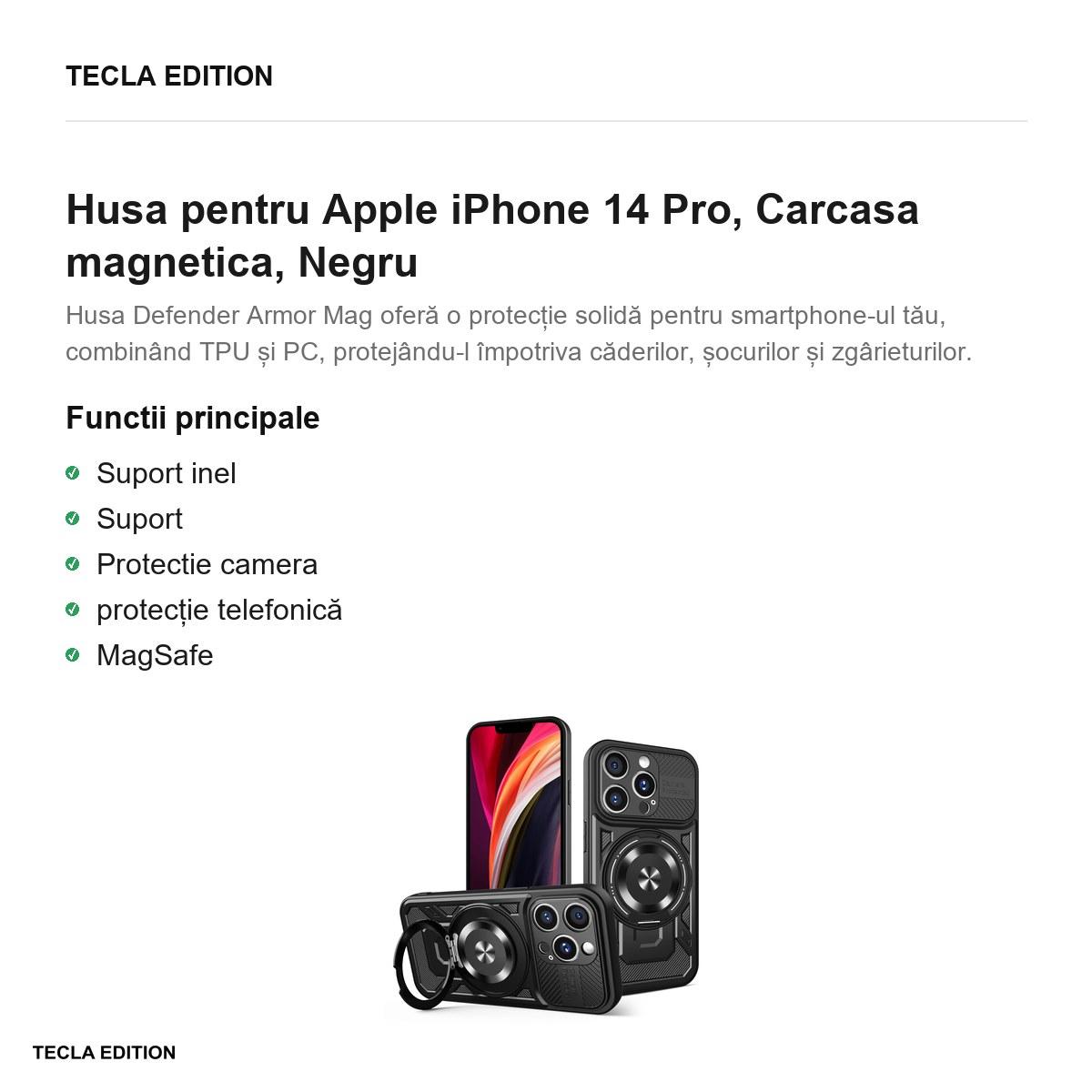 Husa Defender Armor Mag pentru Apple iPhone 14 Pro, Carcasa magnetica, Negru [2]