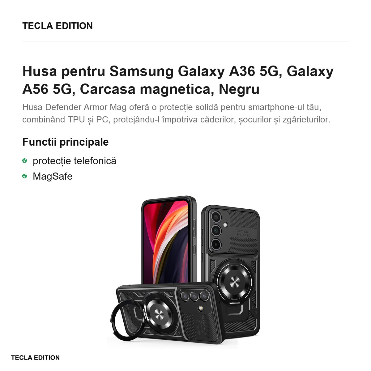 Husa Defender Armor Mag pentru Samsung Galaxy A36 5G, Galaxy A56 5G, Carcasa magnetica, Negru [2]
