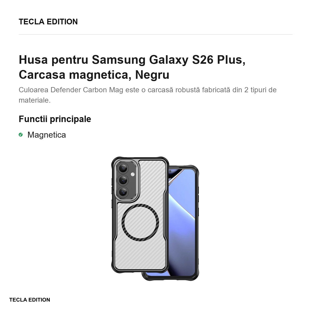 Husa Defender Carbon Mag pentru Samsung Galaxy S26 Plus, Carcasa magnetica, Negru [2]