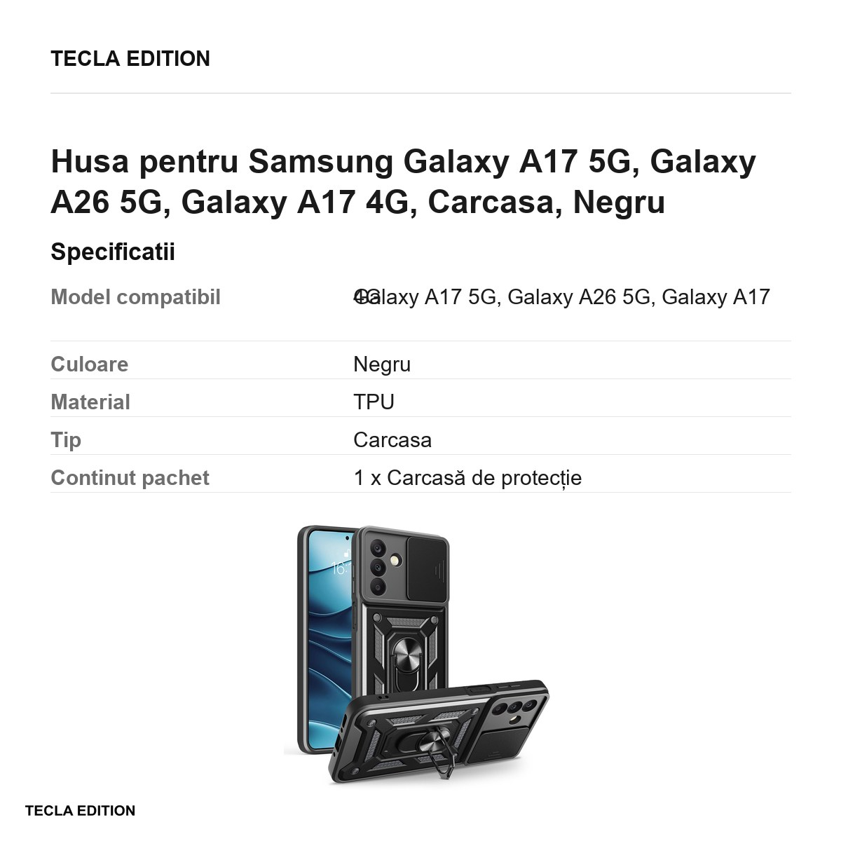 Husa Defender Slide pentru Samsung Galaxy A17 5G, Galaxy A26 5G, Galaxy A17 4G, Carcasa, Negru [3]