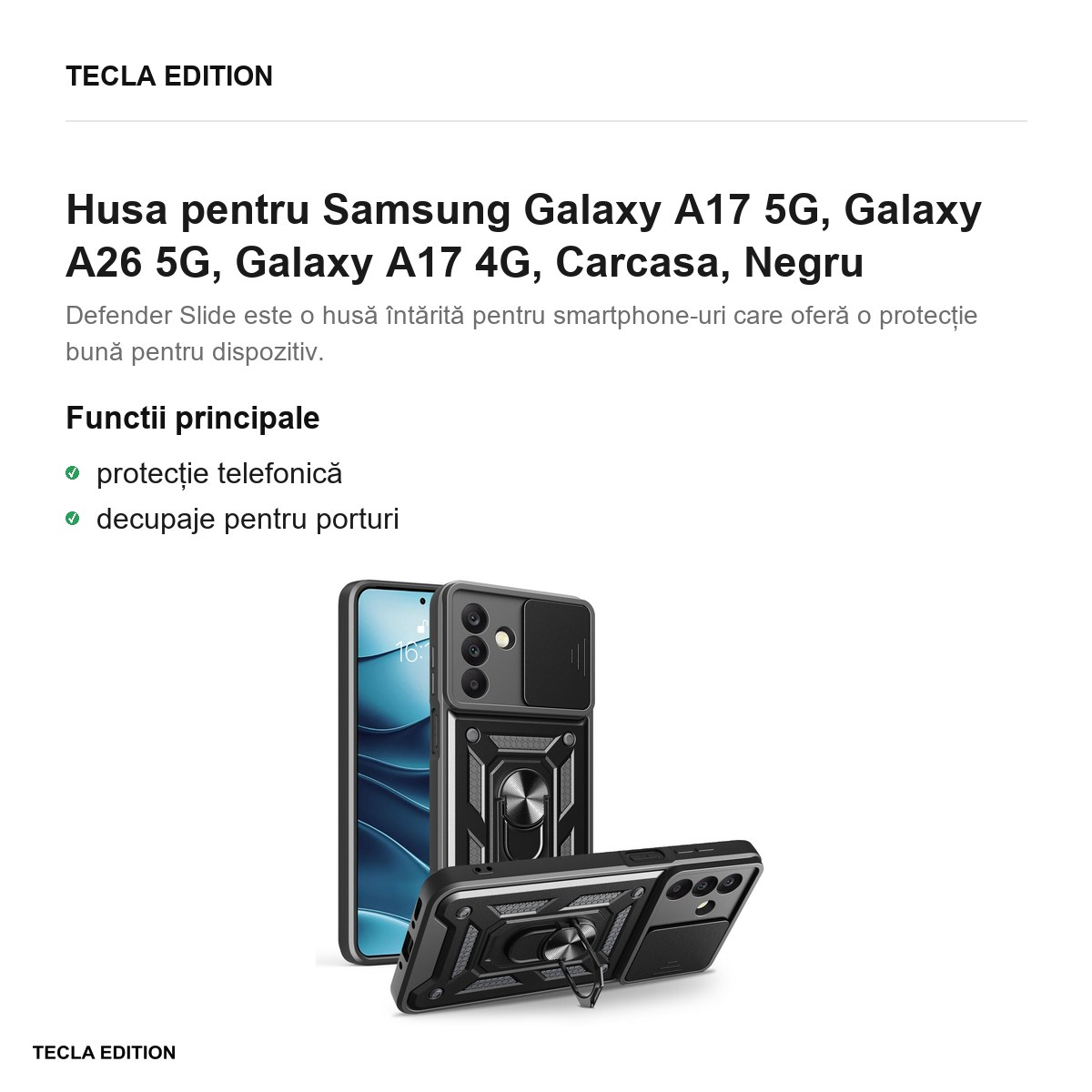 Husa Defender Slide pentru Samsung Galaxy A17 5G, Galaxy A26 5G, Galaxy A17 4G, Carcasa, Negru [2]