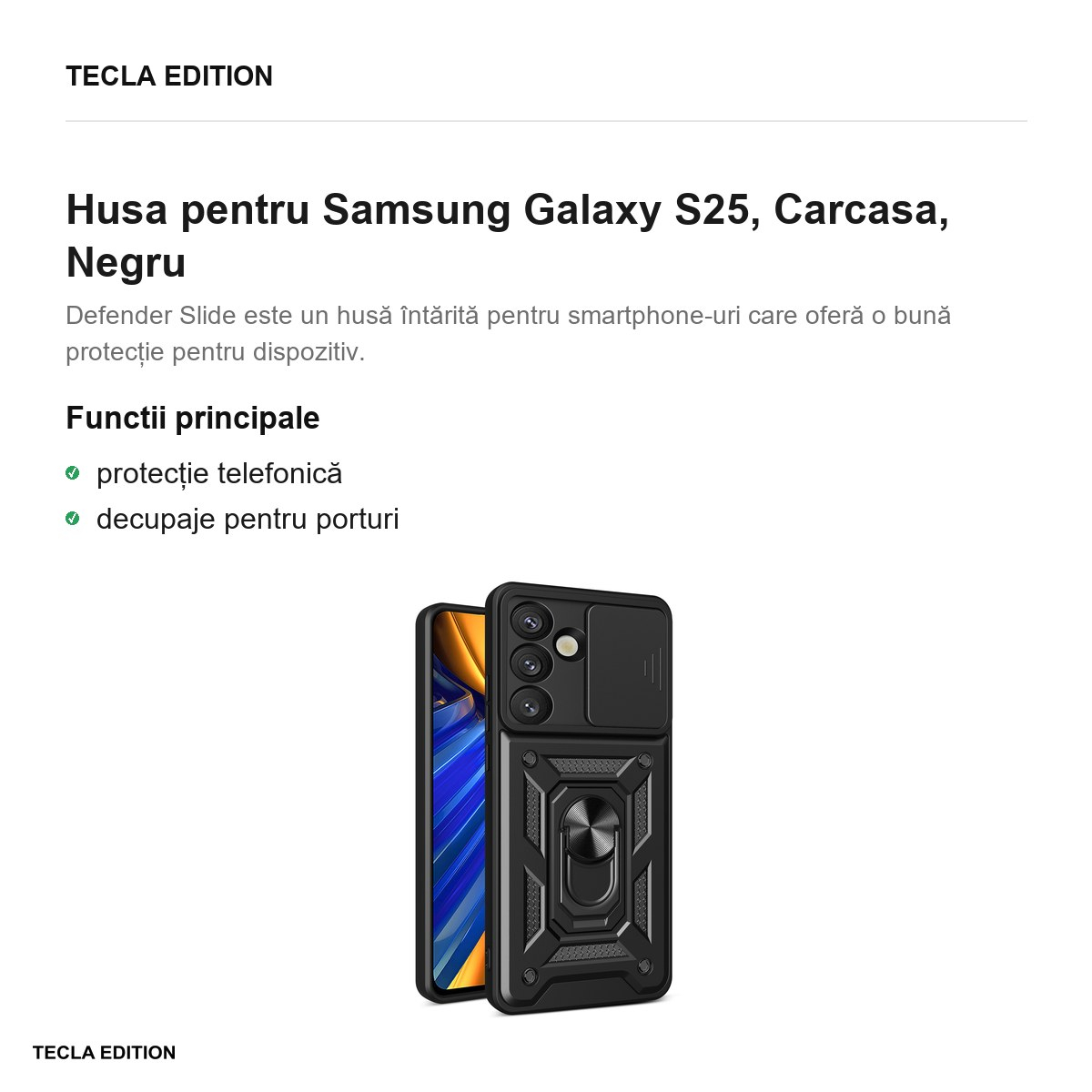 Husa Defender Slide pentru Samsung Galaxy S25, Carcasa, Negru [2]