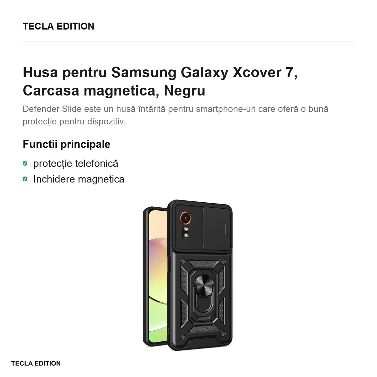 Husa Defender Slide Xcover 7 pentru Samsung Galaxy Xcover 7, Carcasa magnetica, Negru [2]