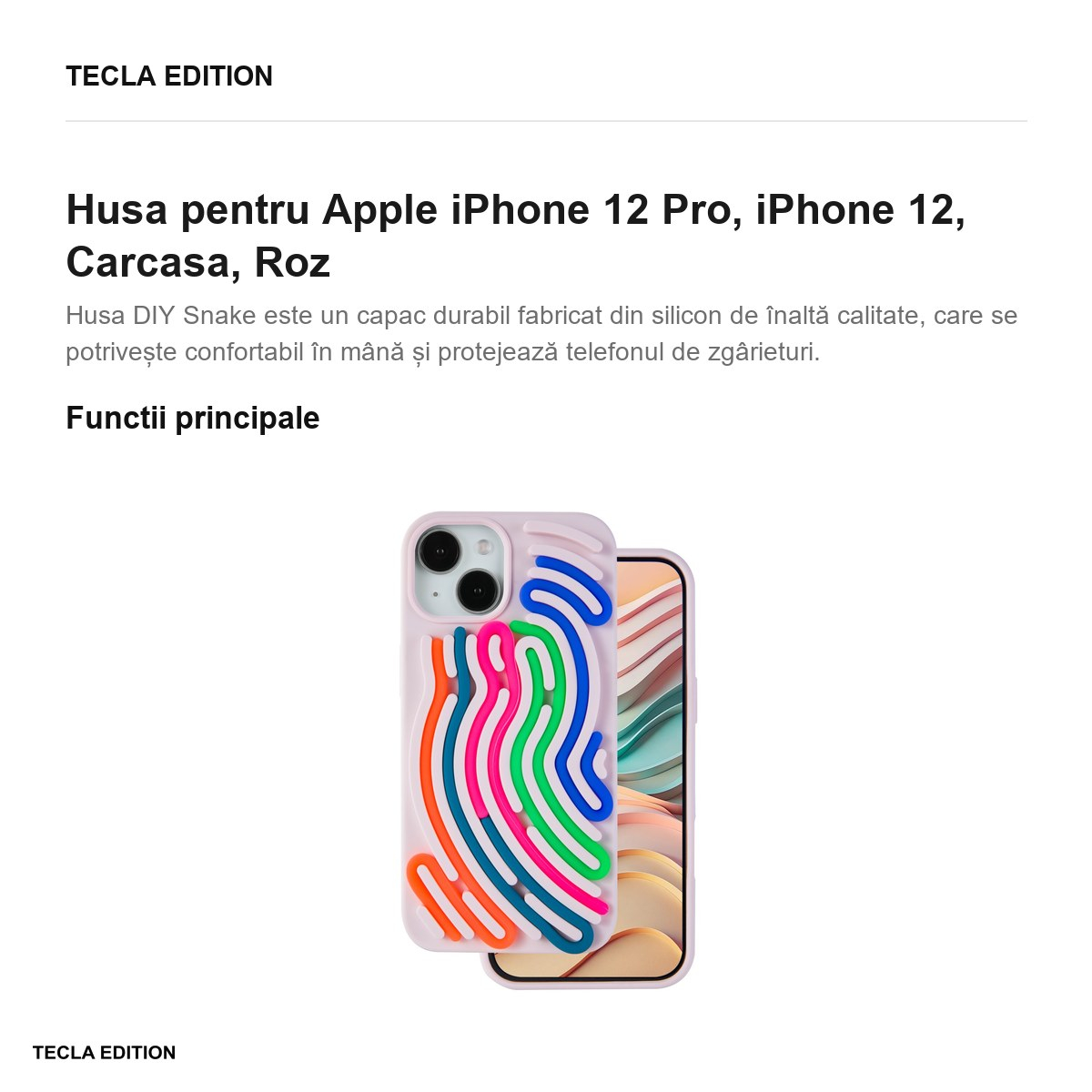 Husa DIY Snake pentru Apple iPhone 12 Pro, iPhone 12, Carcasa, Roz [3]