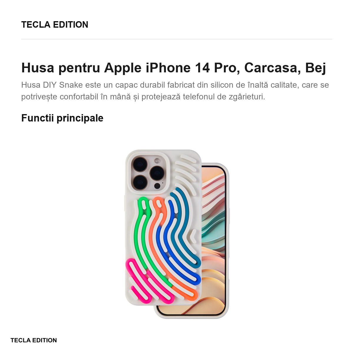 Husa DIY Snake pentru Apple iPhone 14 Pro, Carcasa, Bej [3]