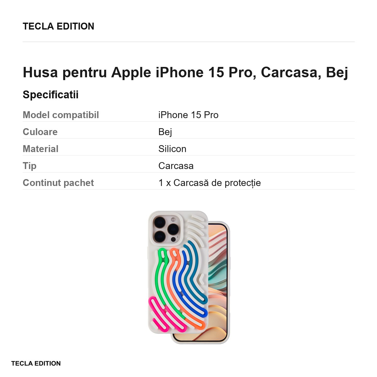 Husa DIY Snake pentru Apple iPhone 15 Pro, Carcasa, Bej [6]