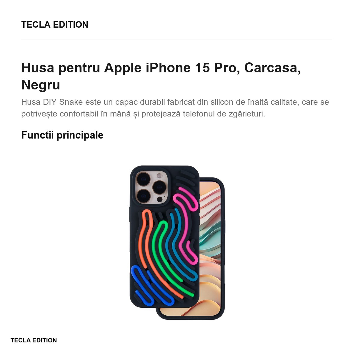 Husa DIY Snake pentru Apple iPhone 15 Pro, Carcasa, Negru [4]