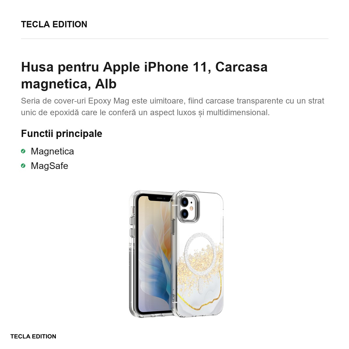 Husa Epoxy Mag pentru Apple iPhone 11, Carcasa magnetica, Alb [4]