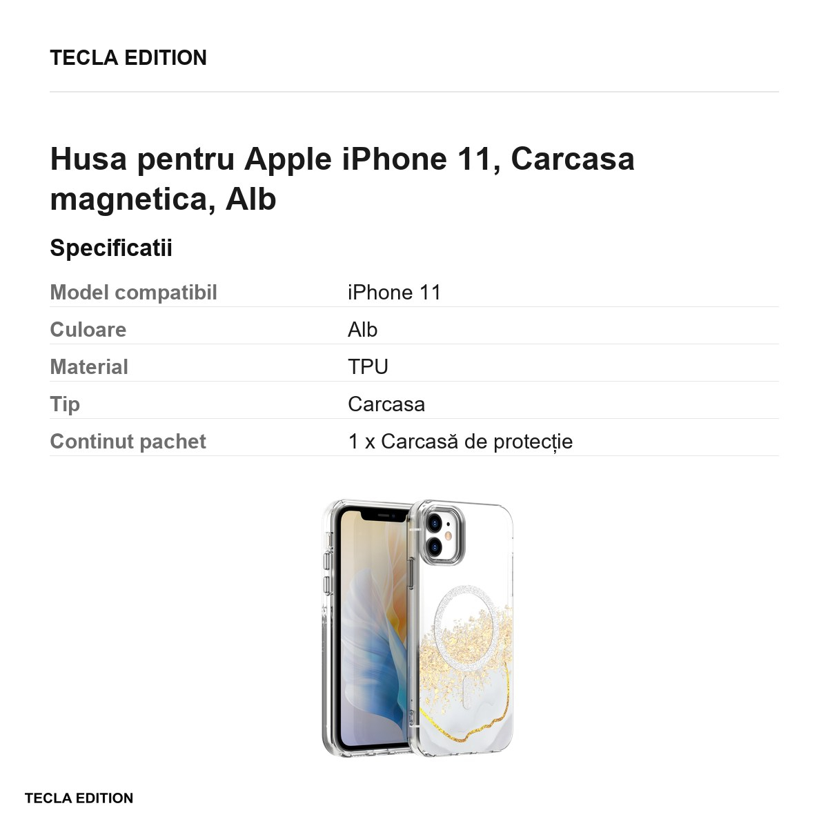 Husa Epoxy Mag pentru Apple iPhone 11, Carcasa magnetica, Alb [6]