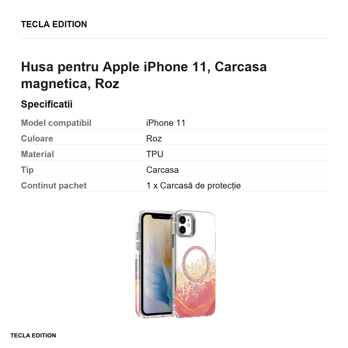 Husa Epoxy Mag pentru Apple iPhone 11, Carcasa magnetica, Roz [5]