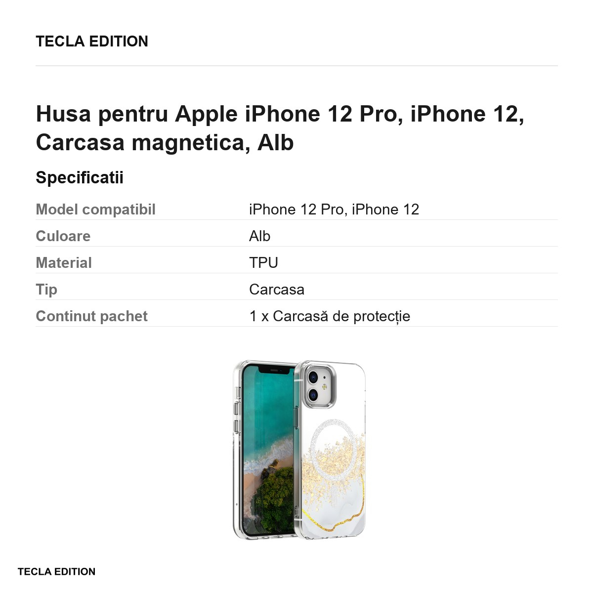 Husa Epoxy Mag pentru Apple iPhone 12 Pro, iPhone 12, Carcasa magnetica, Alb [5]